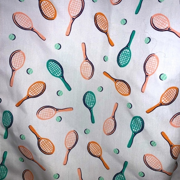 Lands end size 8 no iron supima button down sleeveless blouse tennis rackets - Picture 3 of 10